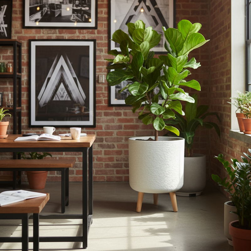 Vielseitiger, zylindrischer Übertopf in Gipsform mit Holzbeinen