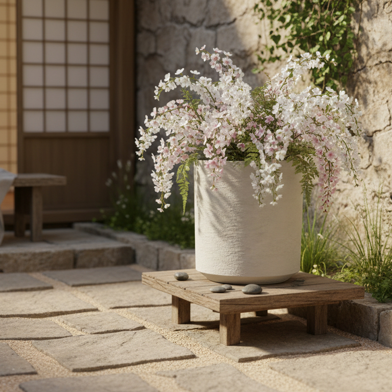 Gipsähnlicher, strukturierter, zylinderförmiger, vielseitiger Blumentopf aus Kunststoff