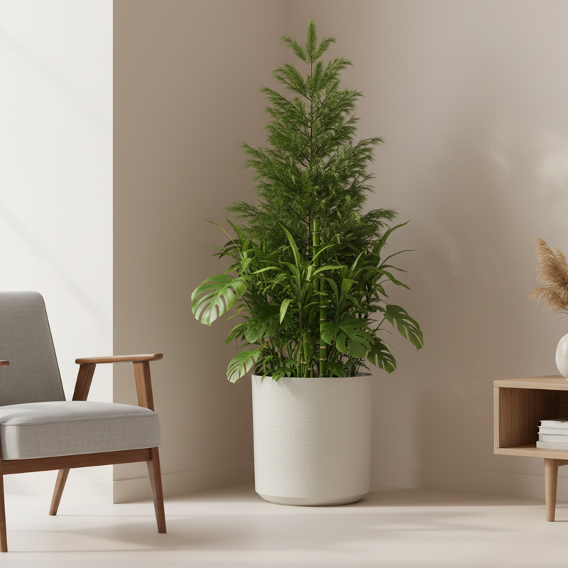 Gipsähnlicher, strukturierter, zylinderförmiger, vielseitiger Blumentopf aus Kunststoff