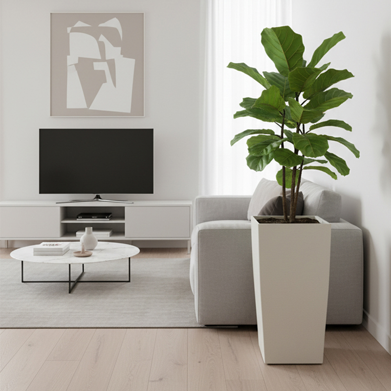 Moderner quadratischer, gipsähnlicher, strukturierter Blumentopf aus Kunststoff