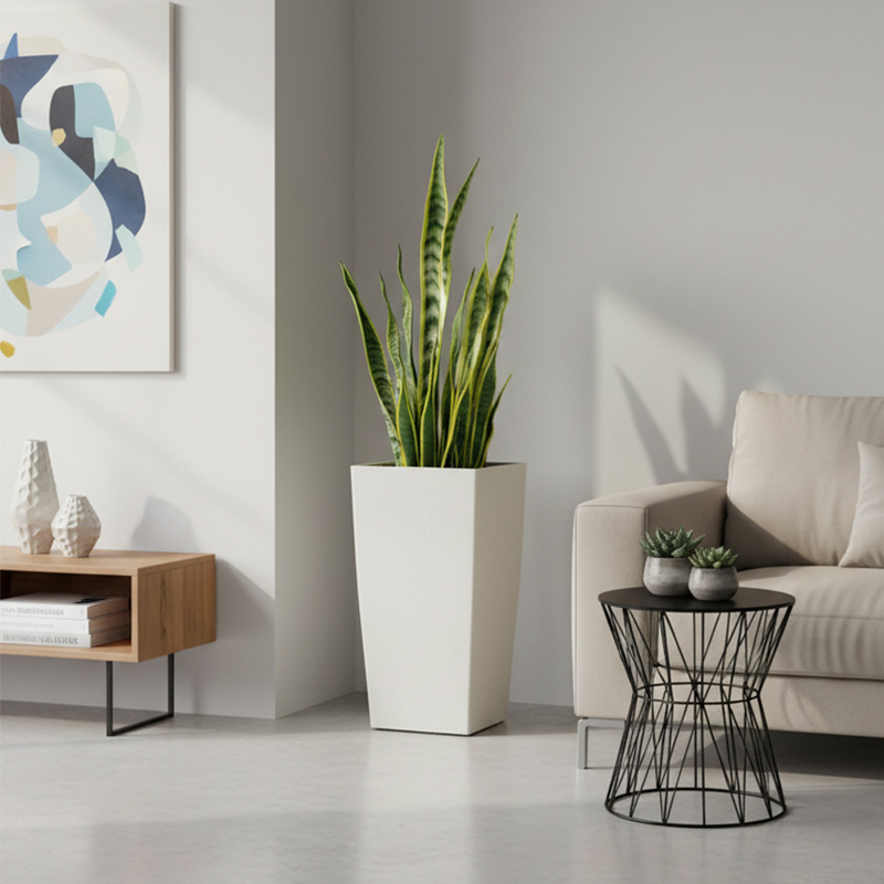 Moderner quadratischer, gipsähnlicher, strukturierter Blumentopf aus Kunststoff