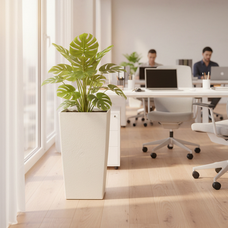 Moderner quadratischer, gipsähnlicher, strukturierter Blumentopf aus Kunststoff