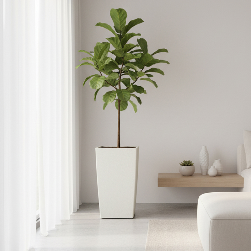 Moderner quadratischer, gipsähnlicher, strukturierter Blumentopf aus Kunststoff